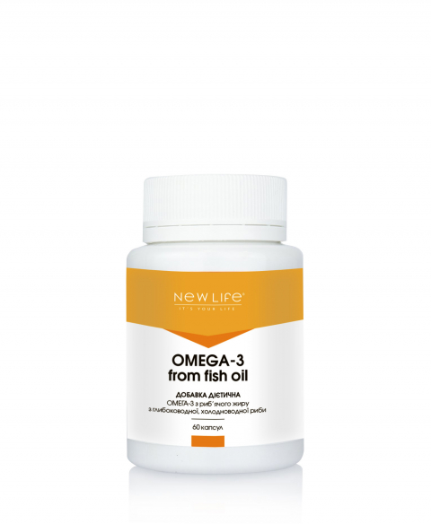OMEGA-3 FROM FISH OIL|ОМЕГА-3 З РИБ'ЯЧОГО ЖИРУ|З ГЛИБОКОВОДНОЇ, ХОЛОДНОВОДНОЇ РИБИ|60 КАПСУЛ У БАНОЧЦІ